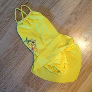 Yellow Lycra spaghetti straps skating dress