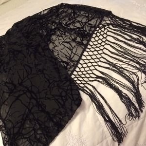 New Price! Long gauzy embossed scarf in black.