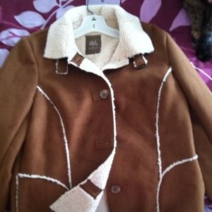 Women's faux-shearling moto jacket, camel color