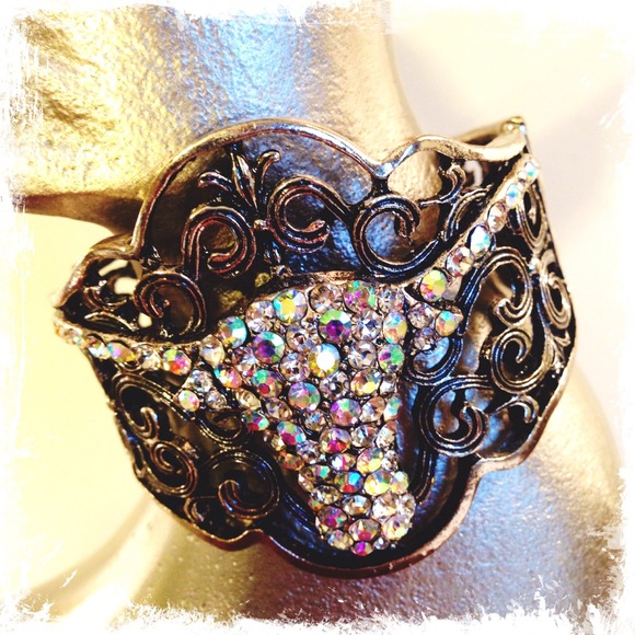 Crystal Bull Spring Cuff Bracelet Silver