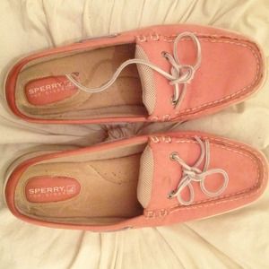 Pink sperry slide ons