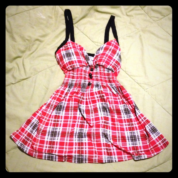 Cute red, white, and black plaid top