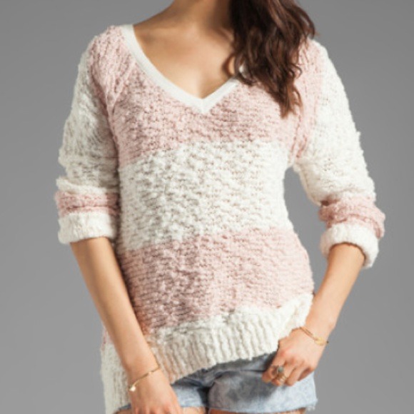 Free People Pink & White Striped Songbird Sweater!