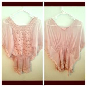 Beautiful dusty rose sheer top with lace detailing