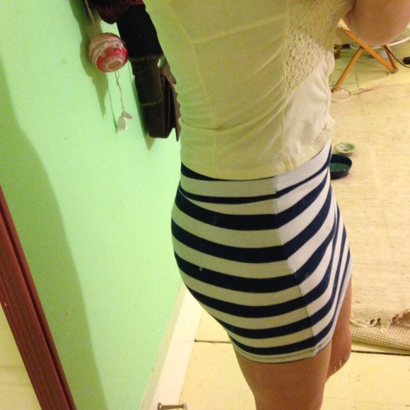 Blue and white striped bodycon skirt