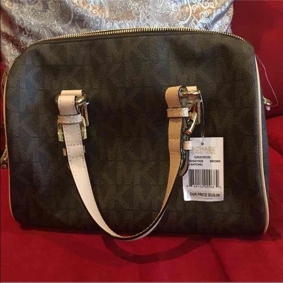 MK Brown Monogrammed Medium Grayson Logo Satchel