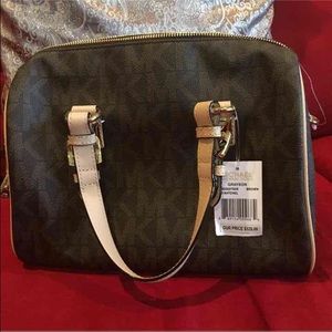 MK Brown Monogrammed Medium Grayson Logo Satchel