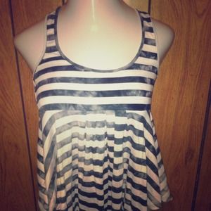Navy blue and white stripe hi-lo racerback tank