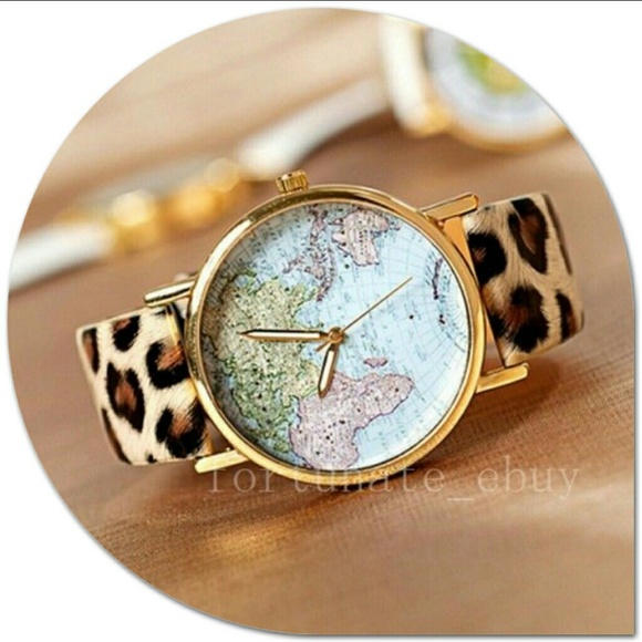 Retro World Map Watch ( Leopard)