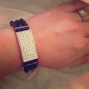 Black bead and square rhinestone pattern bracelet