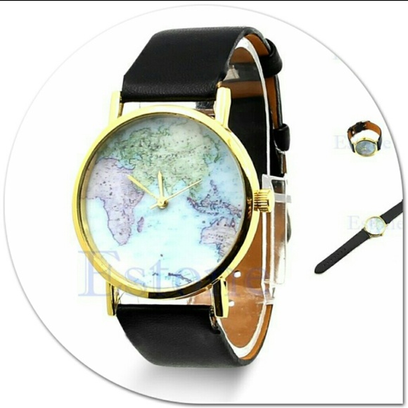 Retro World Map Watch (Black)