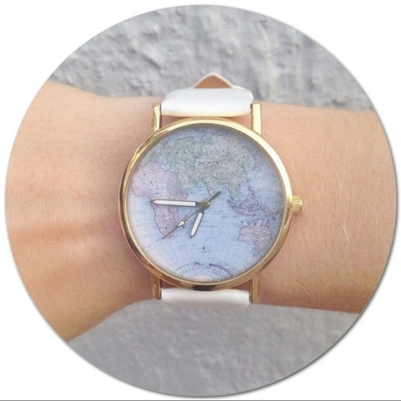 Retro World Map Watch (White)