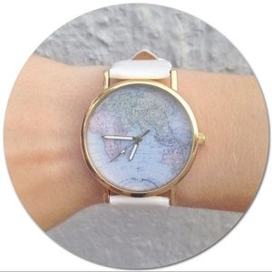 Retro World Map Watch (White)