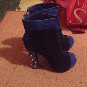Blue bootie heels