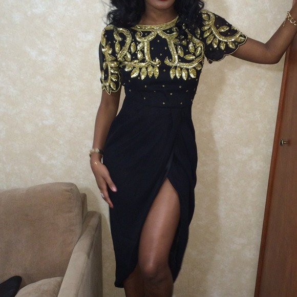 {ON HOLD} Black and gold beaded dress