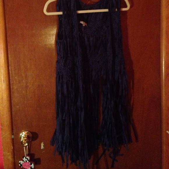 Long blue fringe cardigan