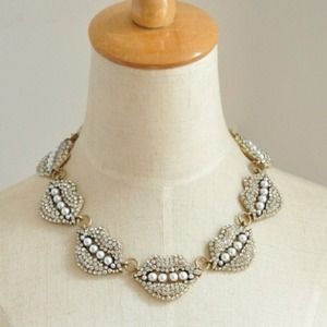 Jewelry - Crystal and Pearl Lips Statement Necklace Jewelry - Crystal and Pearl Lips Statement Necklace