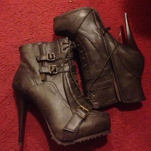 Gray High Heel Combat Boots