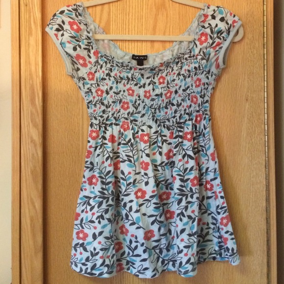 Blue floral babydoll top (off the shoulder)