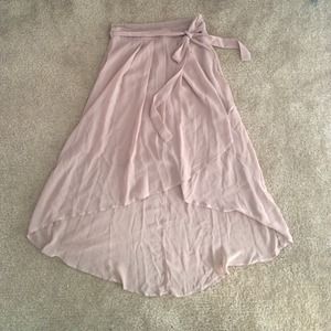Tan High-Lo Chiffon-like Skirt with Bow Belt