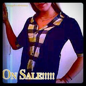 Yellow plaid button up w/ attached sweater