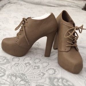 Taupe lace up platform booties
