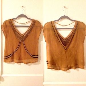 🚫hold🚫 Sheer boho yellow top with beading