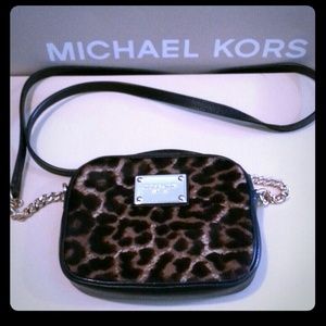 authentic michael kors MK cross body leopard fur