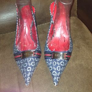 Guess Navy Blue and Red Sling Back