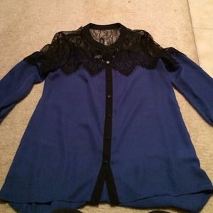 Lauren Conrad blue blouse with black lace