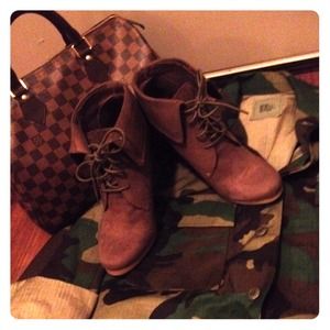 Suede Army Green Lace Up Booties