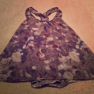 Gray racer back tank with floral design