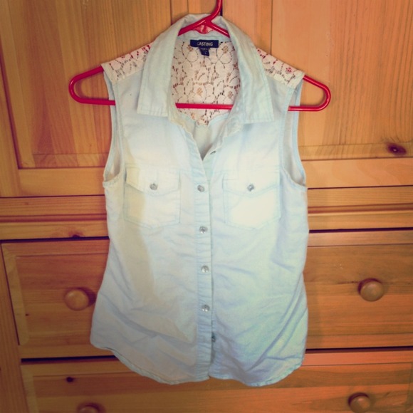 Bleach-washed Denim and lace Vest