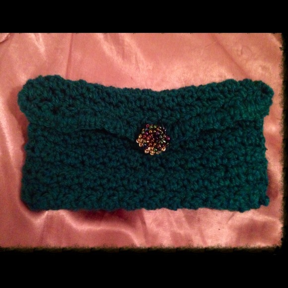 Crocheted Teal Clutch Purse