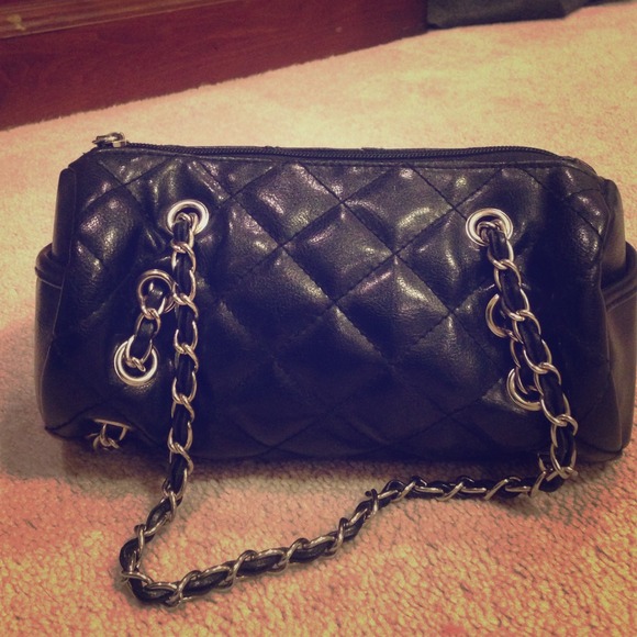 Black quilted faux leather bag