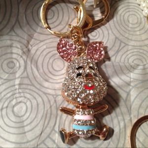 PIGLET keychain & purse clip crystals & painted