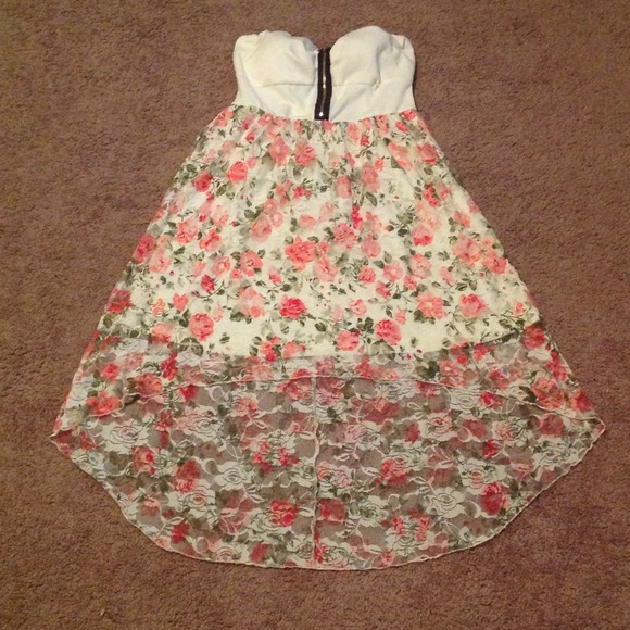 Strapless high to low floral dress