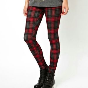 ASOS Red Plaid Tartan High Waist Leggings