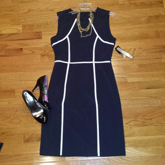Navy (Ivory Stripes) sheath style dress