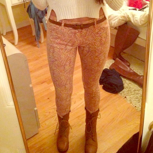 Forever 21 Salmon paisley skinny jeans