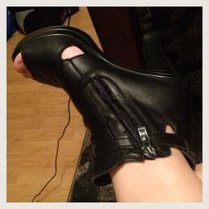 Faux leather open toe cut out booties