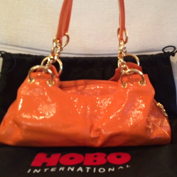 REDUCED-Authentic Hobo- Orange patent leather/gold