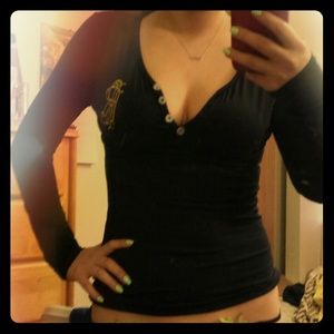 Navy Blue Long Sleeve V-neck Top