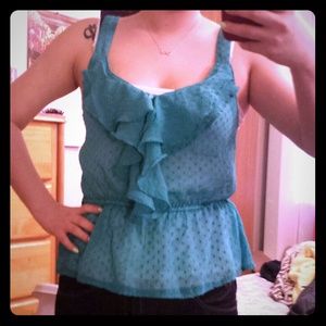 Ruffled Lace Turquoise Tank Top