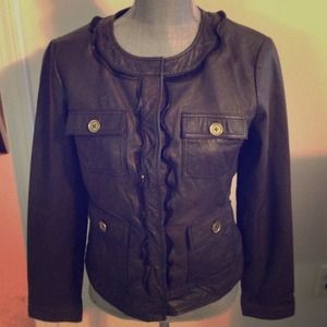 Sale⚡️Michael Kors Ruffle Zip Trim Leather Jacket