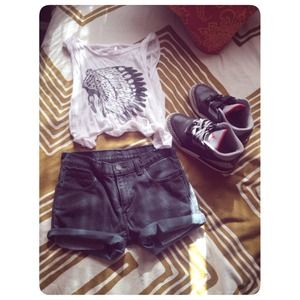 Black, studded high-waisted shorts