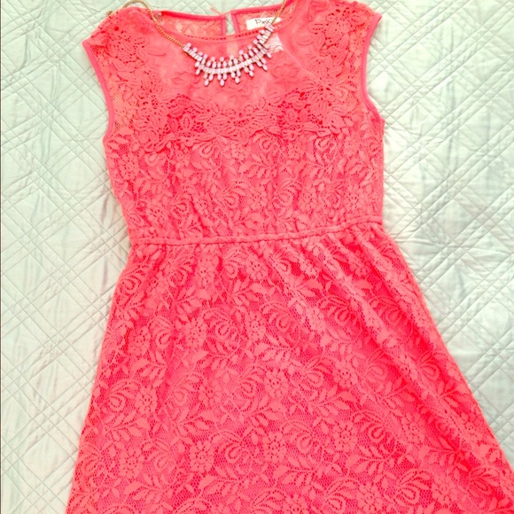 Light coral lace dress.