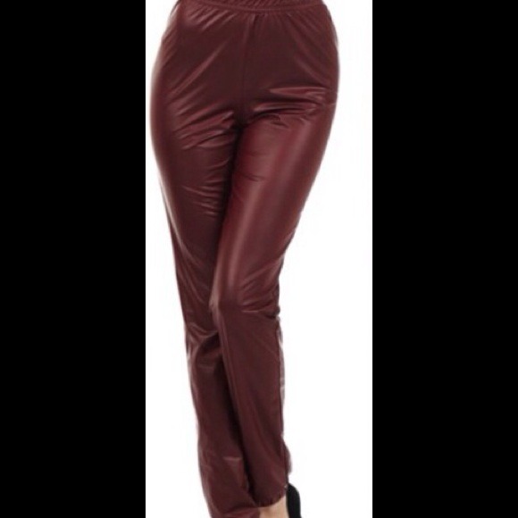 🌟🌟SOLD🌟🌟 Burgundy Faux Leather Joggers - Picture 1 of 1