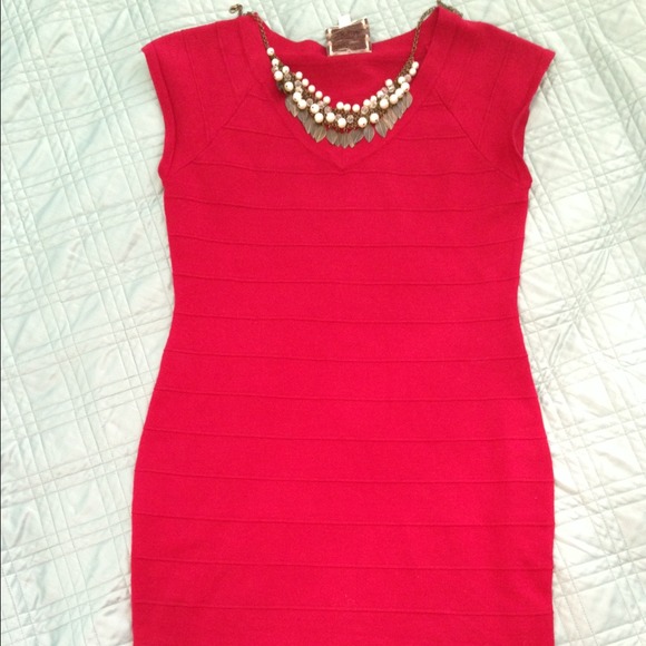 Red body contour dress.