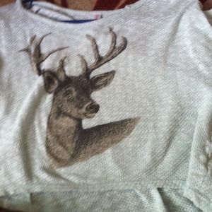 Flowy knit baby blue deer crop top